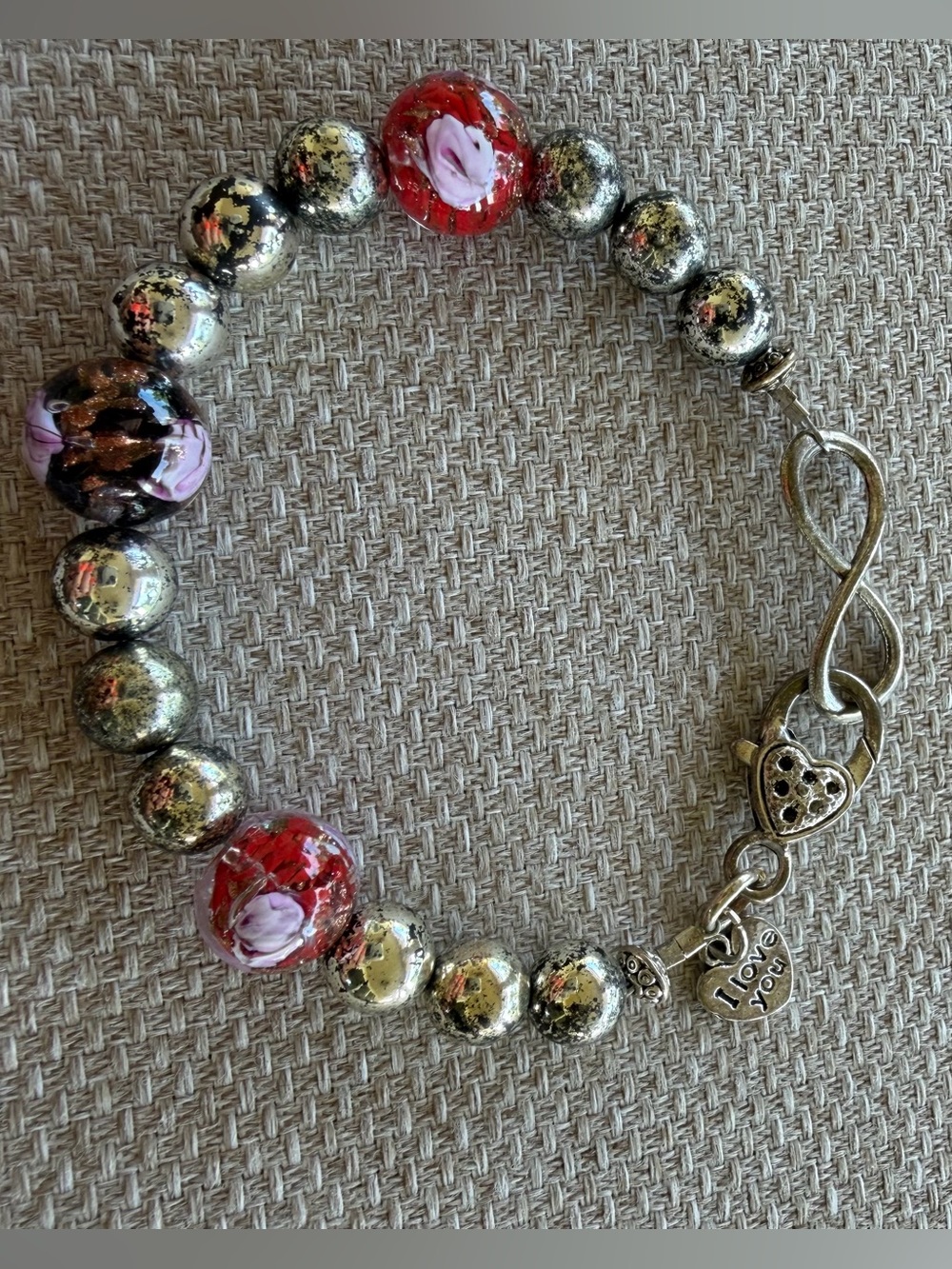 Repurposed Vintage Lampwork Beads And Mercury Silver Beaded Bracelet